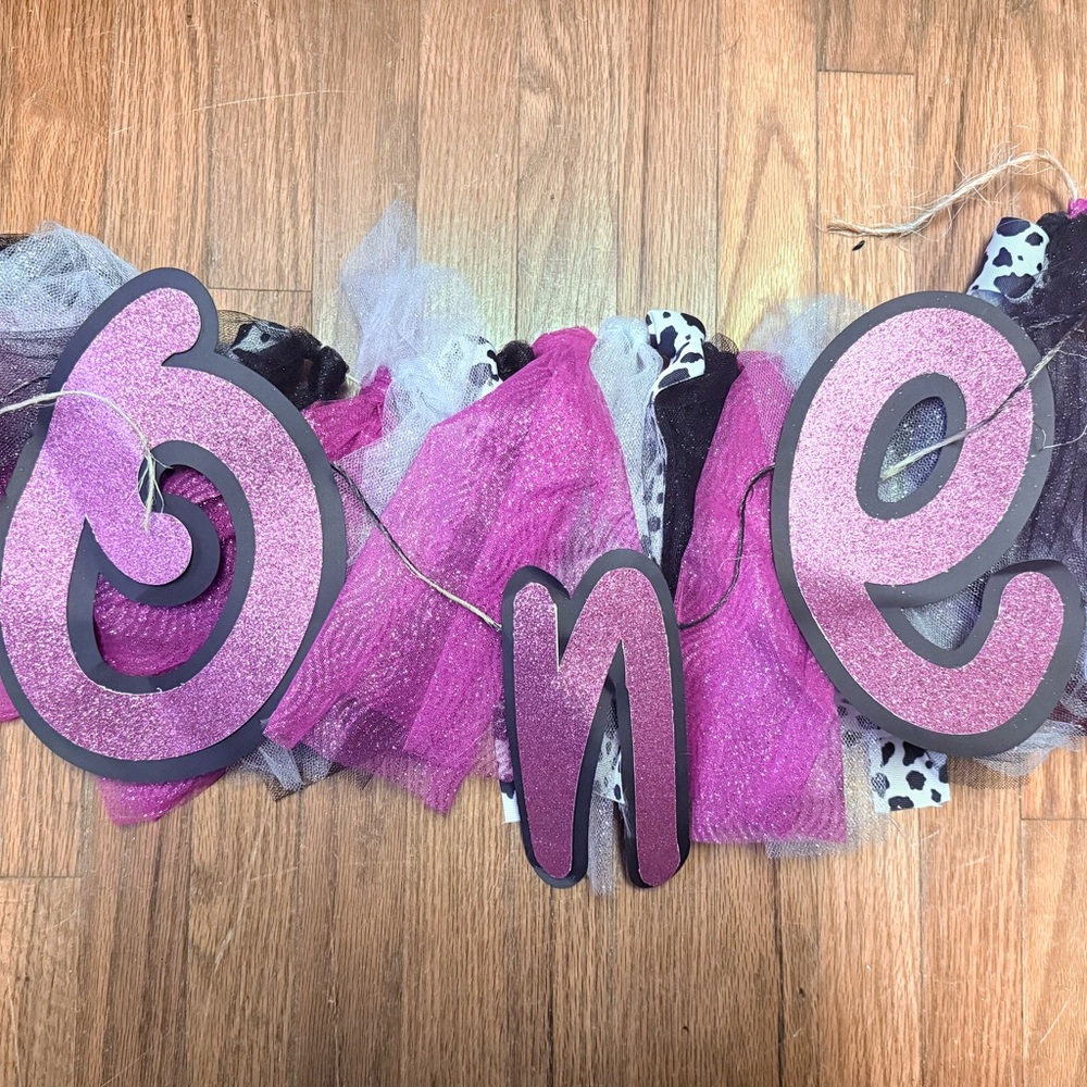 Pink Glitter 'One' High chair banner/ skirt